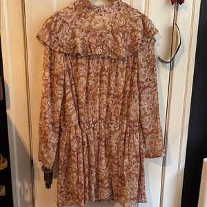 Nasty Gal Floral Ruffle Mini Dress - Pink and Cream